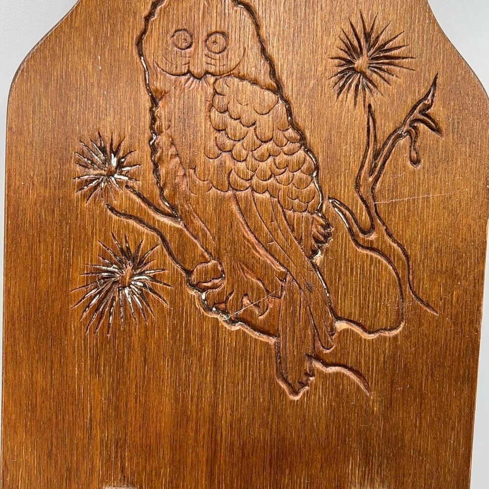 Vintage Handmade owl  long match wooden  holder.